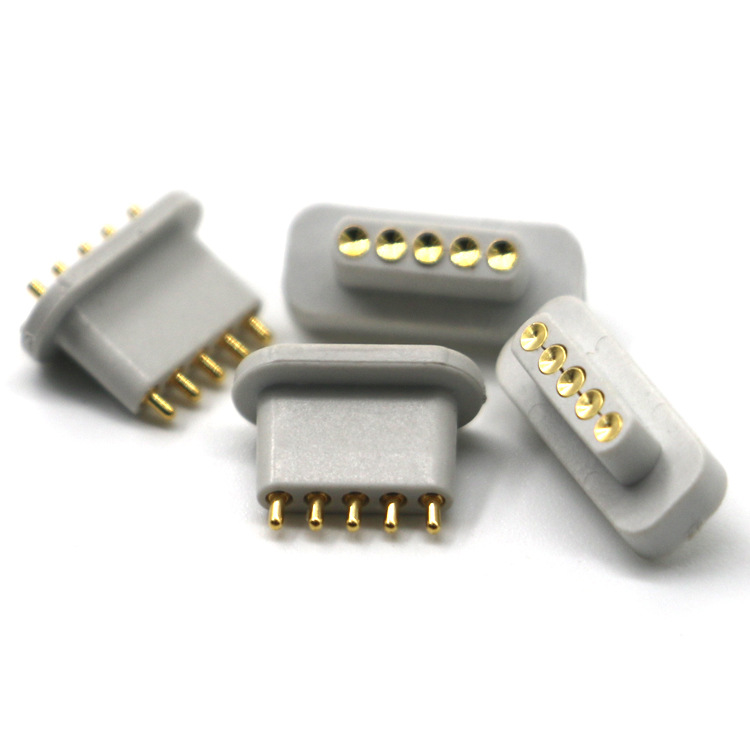 5PIN 彈簧針連接器 白色 pogo pin 間距2.54mm 鍍金 大電流接觸針