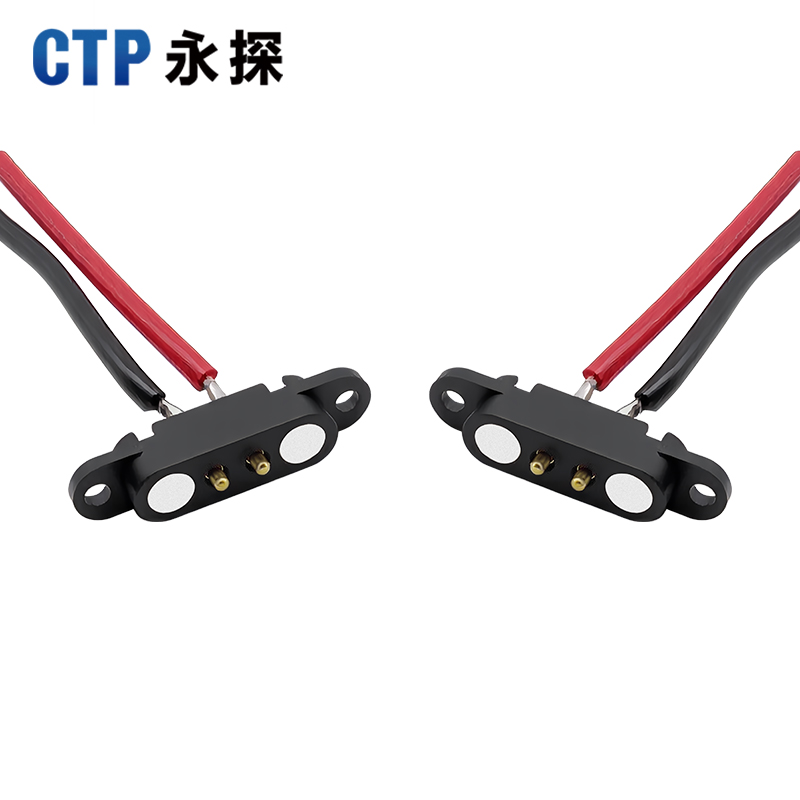 永探2PIN帶耳磁吸連接器帶焊線(xiàn)